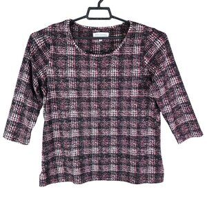 Women's Black Red White Emily Daniels Plaid 3/4 Sleeve Top Polyester Spandex L